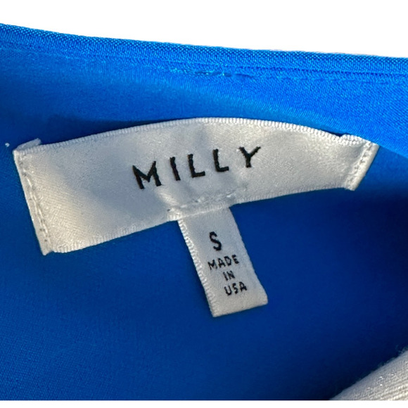 Milly Top Blouse Blue Womens Small Cropped 3/4 Sleeve Flare V Neck Pullover USA - Picture 8 of 10